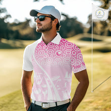 Load image into Gallery viewer, White Pink Golf Pattern Custom Mens Golf Polo Shirt, Best Team Golf Shirt For Mens NHT562