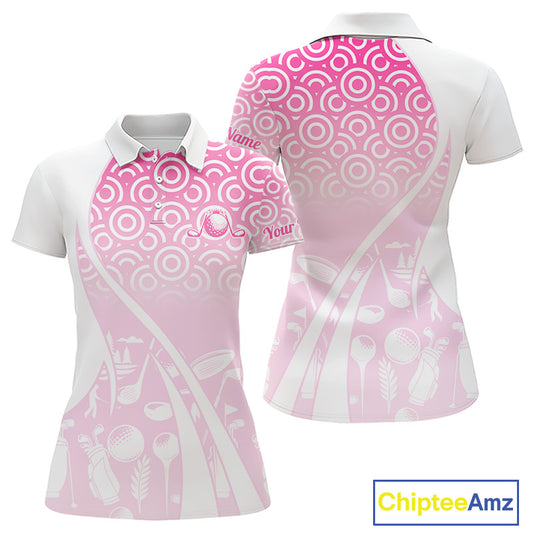 White Golf Pattern Custom Womens Golf Polo Shirt, Best Team Golf Shirt For Womens NHT562
