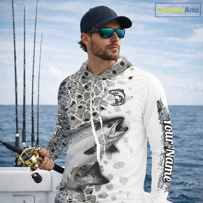 Chinook Salmon (King Salmon) Fishing Camo Performance Fishing Shirts Long Sleeve Hooded For Fisher NHT570