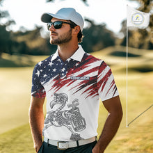 Load image into Gallery viewer, Patriotic Golf Polo Shirt – USA Flag Skull Flamingo Golfer Funny Golf Outfit For Men NHT780
