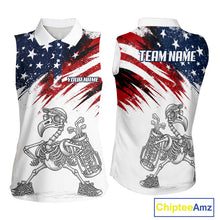 Load image into Gallery viewer, Patriotic Sleeveless Womens Golf Polo Shirt – USA Flag Skull Flamingo Golfer Funny Golf Outfit For Womens NHT780