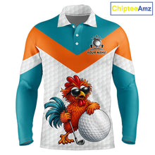 Load image into Gallery viewer, Personalized Cool Rooster Golf Polo Shirt Custom Name Funny Chicken Golf Shirt
