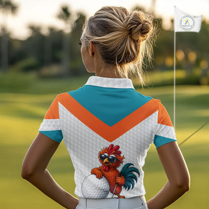 Personalized Cool Rooster With Sunglasses Womens Golf Polo - Custom Name Funny Chicken Golf Shirt NHT954