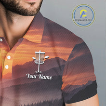 Load image into Gallery viewer, Mens Disc Golf Shirts Custom Mountain Sunset Polo, Lightweight Performance Wear Team Disc Golf Apparel NHT802