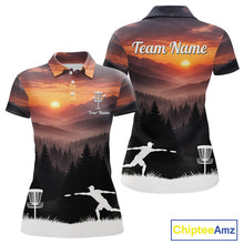 Load image into Gallery viewer, Womens Disc Golf Shirts Custom Mountain Sunset Polo, Lightweight Performance Wear Team Disc Golf Apparel NHT802