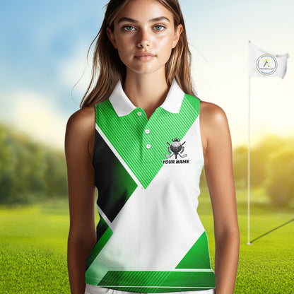 Green And White Golf Ball Womens Sleeveless Golf Polo Shirts Custom Golf Clothing , Golf Gifts For Womens NHT591