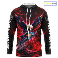 Load image into Gallery viewer, Patriotic Eagle Marlin Fishing Shirt Long Sleeve Hooded, Performance Fishing Shirt NHT428