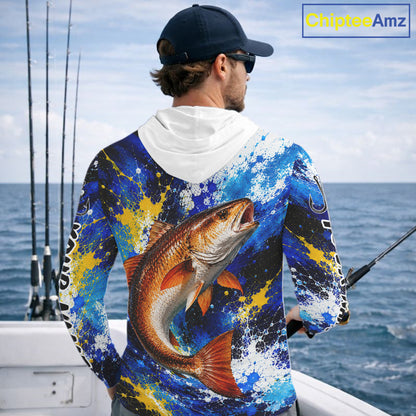 Custom Redfish Fishing Jersey – Saltwater Fishing Shirt Long Sleeve Hooded For Men