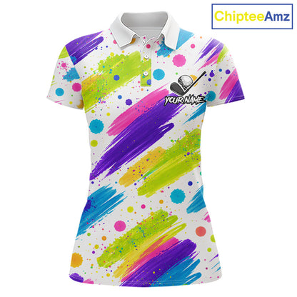 Personalized Colorful Paint Stroke Womens Golf Polo Shirt Flaming Golf Ball Custom Best Team Golf Shirts NHT624