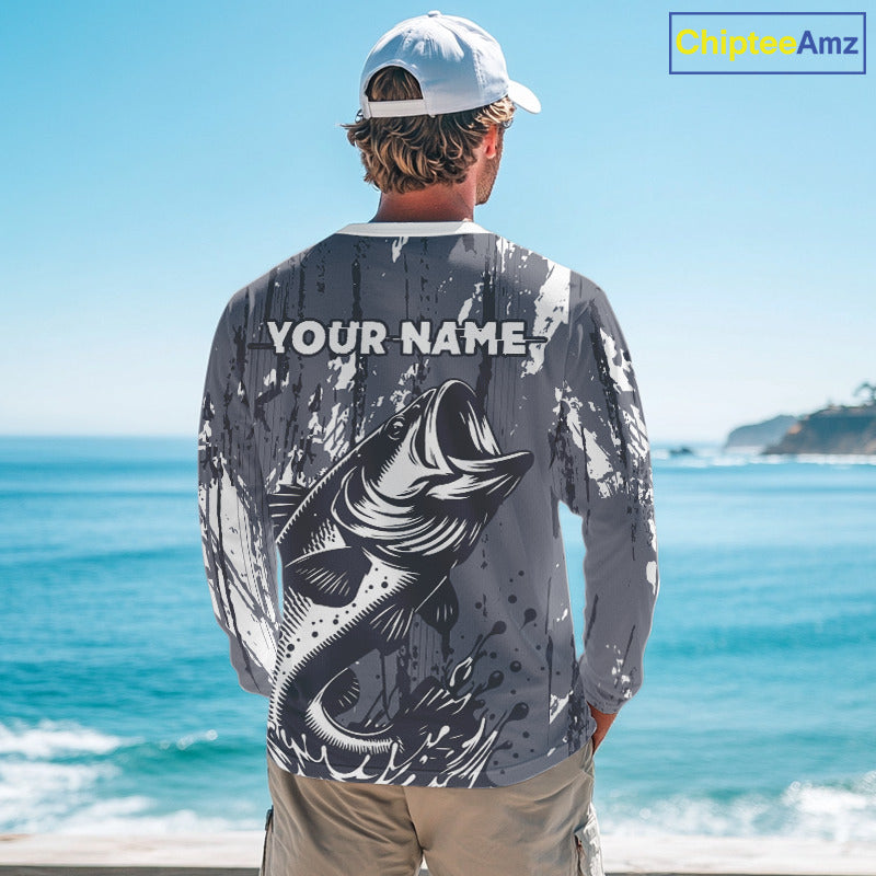 Bass Fishing Gray Camo Custom Name, Personalized Bass Fishing Jerseys For Men NHT493