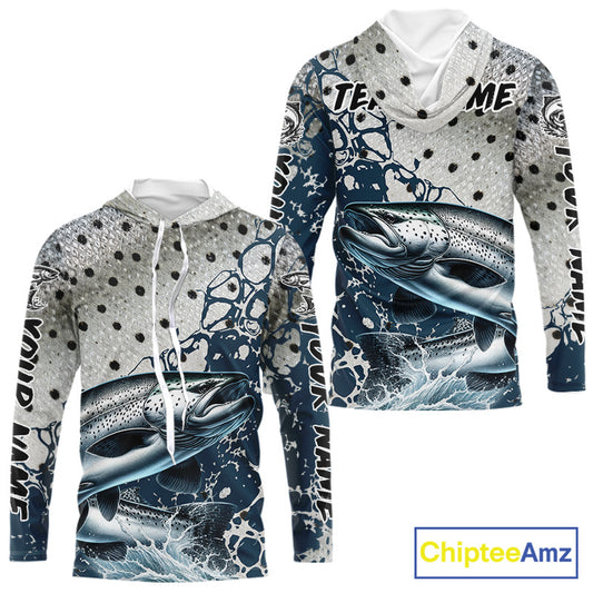 Personalized Chinook Salmon Saltwater Fishing Shirts Long Sleeve Hooded For Men, Salmon Fishing Jerseys NHT854