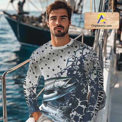 Personalized Chinook Salmon Saltwater Fishing Shirts Long Sleeve For Men, Salmon Fishing Jerseys NHT854