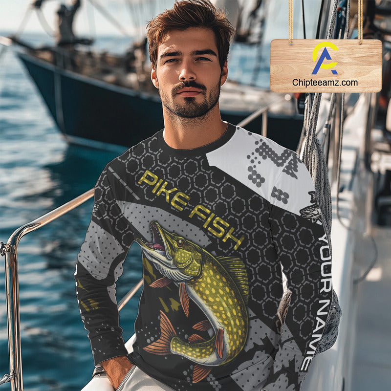 Custom Pike Long Sleeve Fishing Shirts For Men, Design Pike Fishing Jerseys NHT446