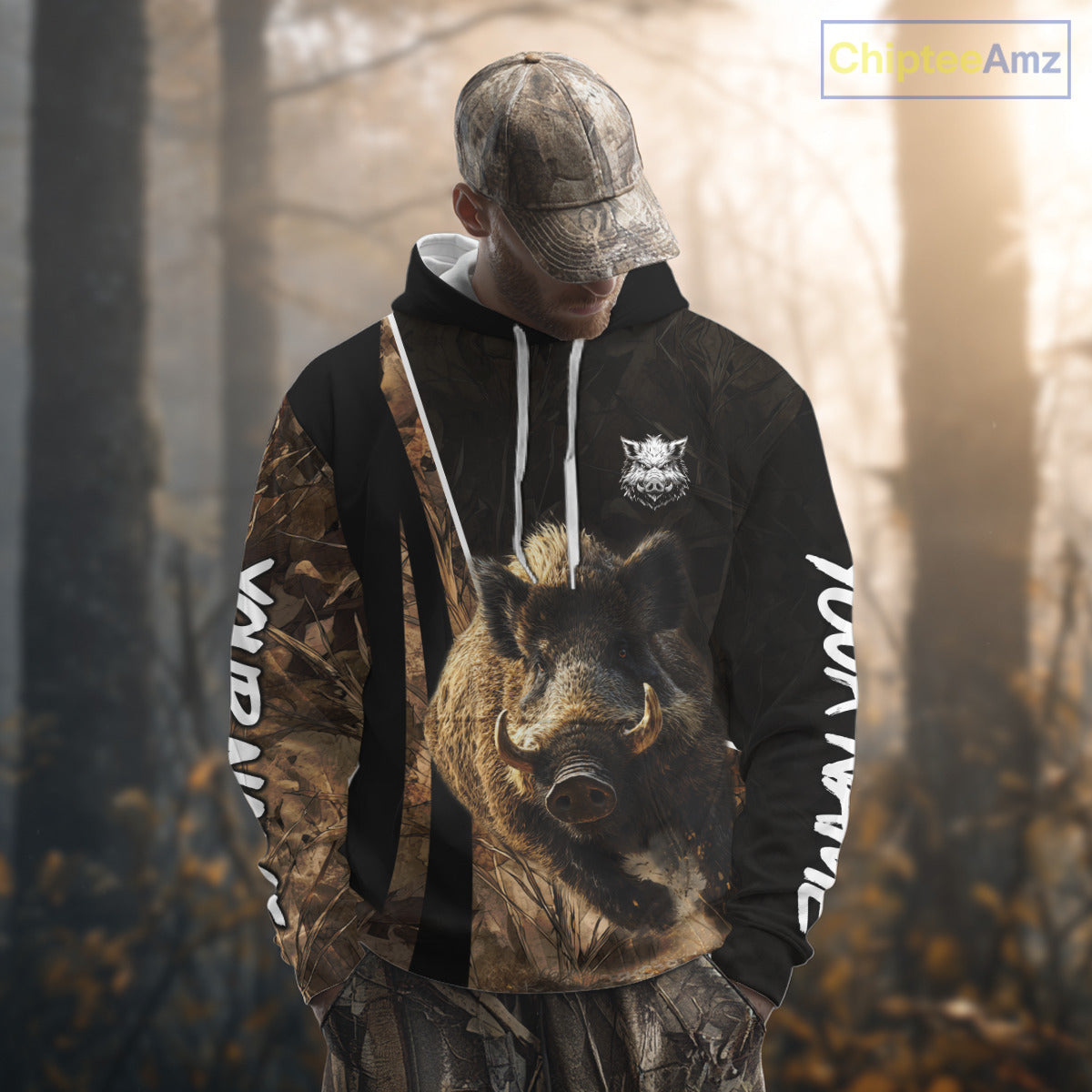 Best Custom Wild Boar Hunting Black Camo Forest 3D Printed Shirts, Hunting Gifts NHT284