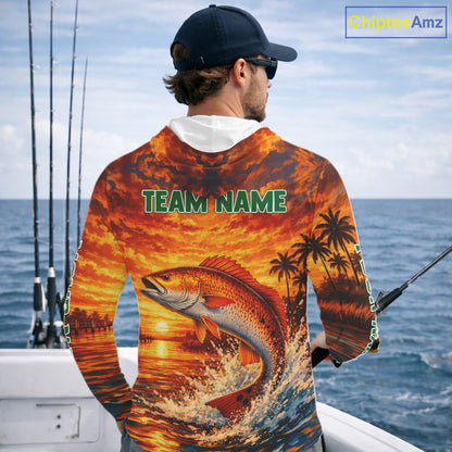Personalized Redfish Fish Hooded Fishing Shirt Long Sleeve – Sunset Ocean Design NHT712