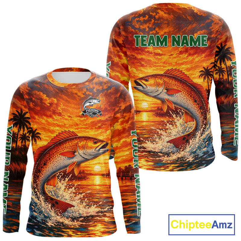 Personalized Redfish Fish Fishing Shirt Long Sleeve – Sunset Ocean Design NHT712