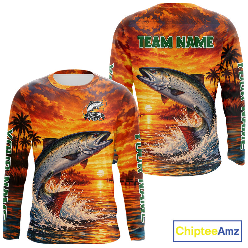 Personalized Chinook Salmon Fish Fishing Shirt Long Sleeve – Sunset Ocean Design NHT713