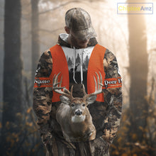 Load image into Gallery viewer, Personalized Hunting Shirt, Hunting Gear For Men – Orange Safety Camo with Big Buck NHT343