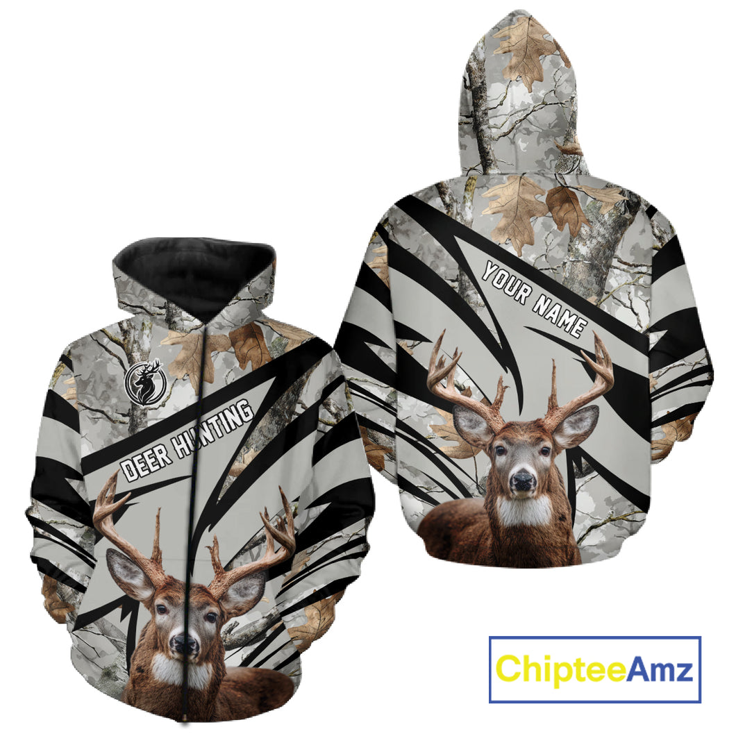 Best Deer Hunting Shirt 3D Gray Winter Camo Custom Name All Over Print Hunting Clothes NHT219