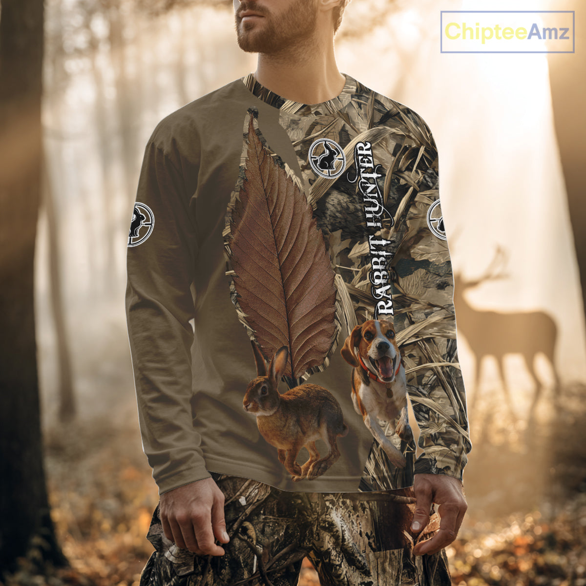 Custom Brown Camo 3D All Over Printed Rabbit Hunting Shirt With Beagle Dog, Hunting Gift NHT224