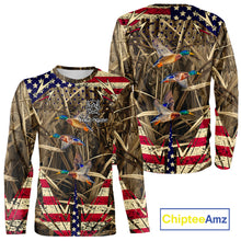 Load image into Gallery viewer, Beautiful Mallard Duck Hunting Waterfowl Camouflage Shirt with US Flag  Duck Hunting Season NHT122