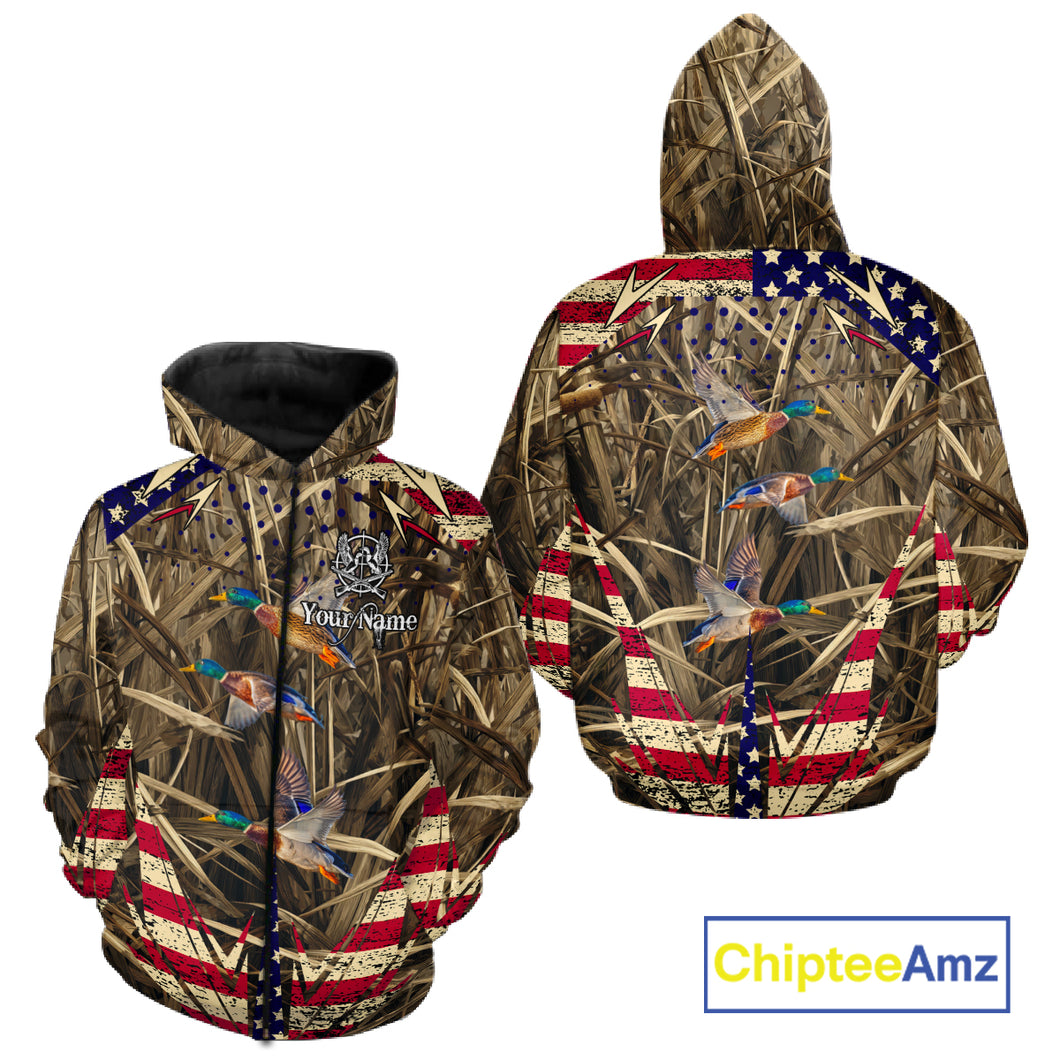 Beautiful Mallard Duck Hunting Waterfowl Camouflage Shirt with US Flag  Duck Hunting Season NHT122