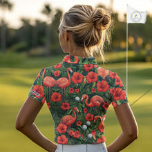 Load image into Gallery viewer, Custom Hibicus Flamingo Floral Golf Polo Shirts For Women, Flower Golf Team Shirts NHT540