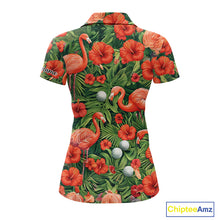 Load image into Gallery viewer, Custom Hibicus Flamingo Floral Golf Polo Shirts For Women, Flower Golf Team Shirts NHT540