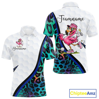 Funny Pink Flamingo Custom Colorful Neon Leopard Team Golf Polo Shirt For Men NHT544
