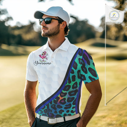 Funny Pink Flamingo Custom Colorful Neon Leopard Team Golf Polo Shirt For Men NHT544