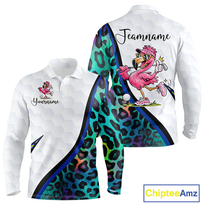 Funny Pink Flamingo Custom Colorful Neon Leopard Team Golf Polo Shirt For Men NHT544
