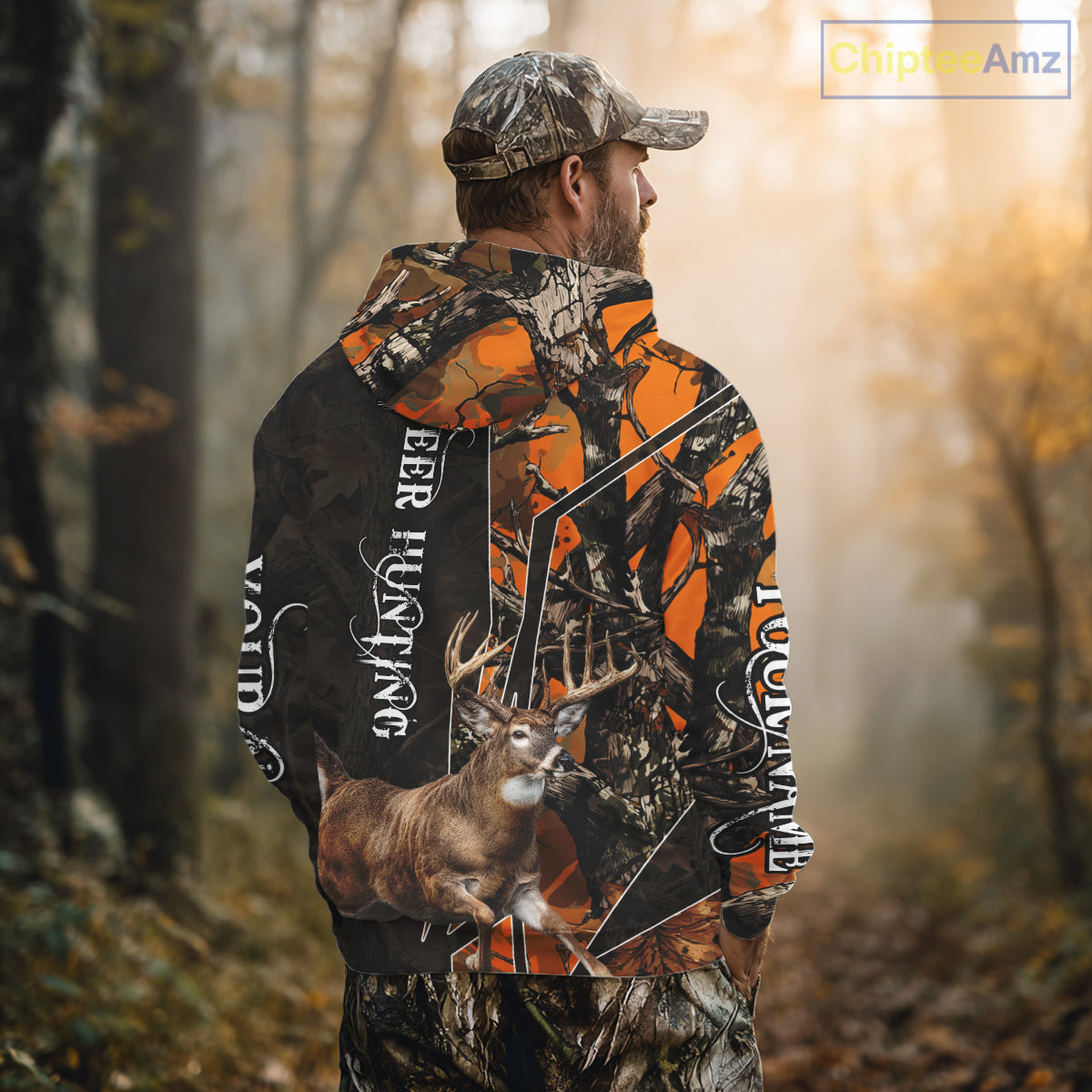 Deer Hunting Shirt 3D Orange Camo Black Custom Name With Deer Skull Whitetail, Hunting Gift NHT236