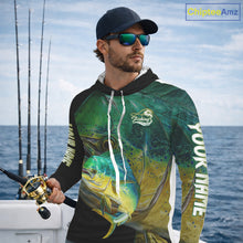 Load image into Gallery viewer, Mahi Mahi (Dorado) Fishing Customize Name Hooded Fishing Shirts Long Sleeve For Men NHT569