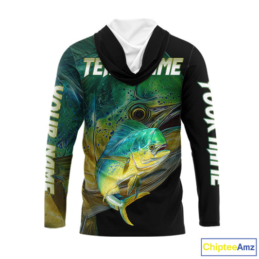 Mahi Mahi (Dorado) Fishing Customize Name Hooded Fishing Shirts Long Sleeve For Men NHT569