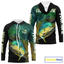 Load image into Gallery viewer, Mahi Mahi (Dorado) Fishing Customize Name Hooded Fishing Shirts Long Sleeve For Men NHT569