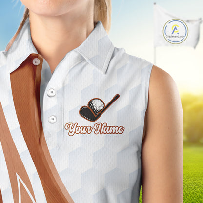 Funny Womens Sleeveless Golf Polo Shirt Custom Brown And White Platypus Pattern White Golf Shirts NHT576