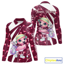 Load image into Gallery viewer, Cute Pink Flamingo Custom Pattern Funny Golf Shirts For Women, Flamingo Golf Team Shirt NHT593
