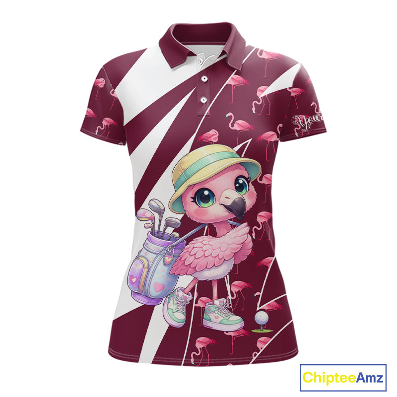 Cute Pink Flamingo Custom Pattern Funny Golf Shirts For Women, Flamingo Golf Team Shirt NHT593