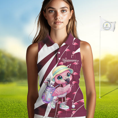 Cute Pink Flamingo Custom Pattern Funny Womens Sleeveless Golf Shirts Flamingo Golf Team Shirt NHT593