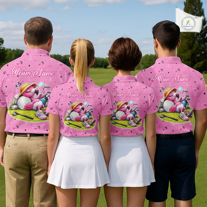Personalized Womens Golf Polo Shirt With Flamingo Sleep– Funny Cartoon Pattern For Golfer NHT598
