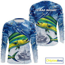 Load image into Gallery viewer, Personalized Mahi Mahi Fishing Shirt With Ocean Wave Graphic, Long Sleeve Fishing Apparel NHT612