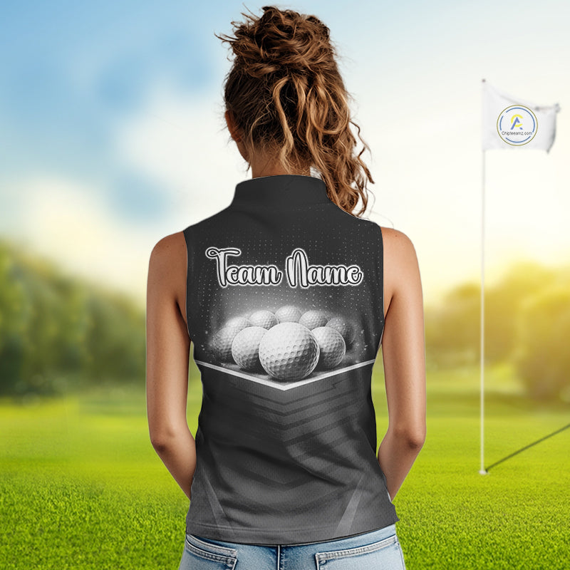 Black Sleeveless Golf Polos Shirts Custom Golf Ball Clubs, Best Golf Gift Custom Name For Team Name NHT628