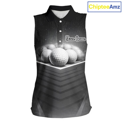 Black Sleeveless Golf Polos Shirts Custom Golf Ball Clubs, Best Golf Gift Custom Name For Team Name NHT628