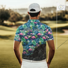 Load image into Gallery viewer, Flamingo Mens Golf Ball Polo Shirts, Colorful Tropical Flamingo Pattern, Tropical Golf Shirt NHT668