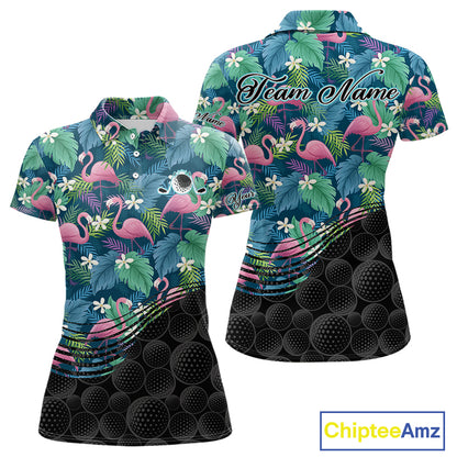 Flamingo Golf Ball Womens Polo Shirts, Colorful Tropical Flamingo Pattern, Tropical Golf Shirt NHT668