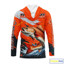 Load image into Gallery viewer, Custom Redfish Fishing Tournament Jerseys, Red Drum Orange Hooded Fishing Shirts Long Sleeve  NHT572
