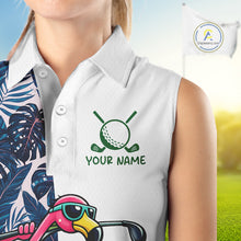 Load image into Gallery viewer, Funny Flamingo Womens Sleeveless Golf Polo Shirts Blue Tropical Flamingo Custom Name, Golf Gifts NBT563