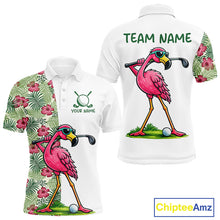 Load image into Gallery viewer, Funny Flamingo Mens Golf Polo Shirts Floral Tropical Leaf Flamingo Custom Name, Golf Gifts NBT564