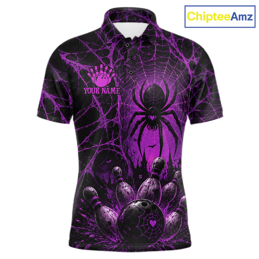 Purple Spider Custom Halloween Bowling Team Shirts For Men, Bowling Gifts NBT962