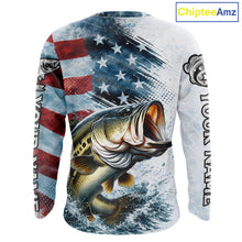 Load image into Gallery viewer, American Flag Custom Bass Fishing Shirts Long Sleeve, Patriotic Fishing Shirt NBT447